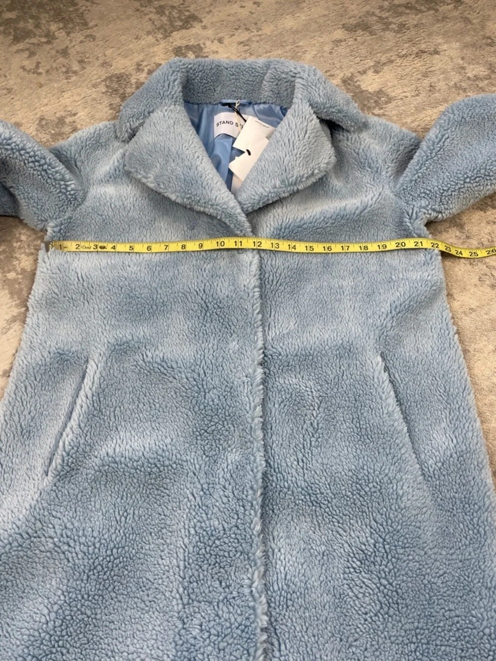NWT Stand Studio Camilla Cocoon Coat Faux Fur Fleece Blue Sz 36